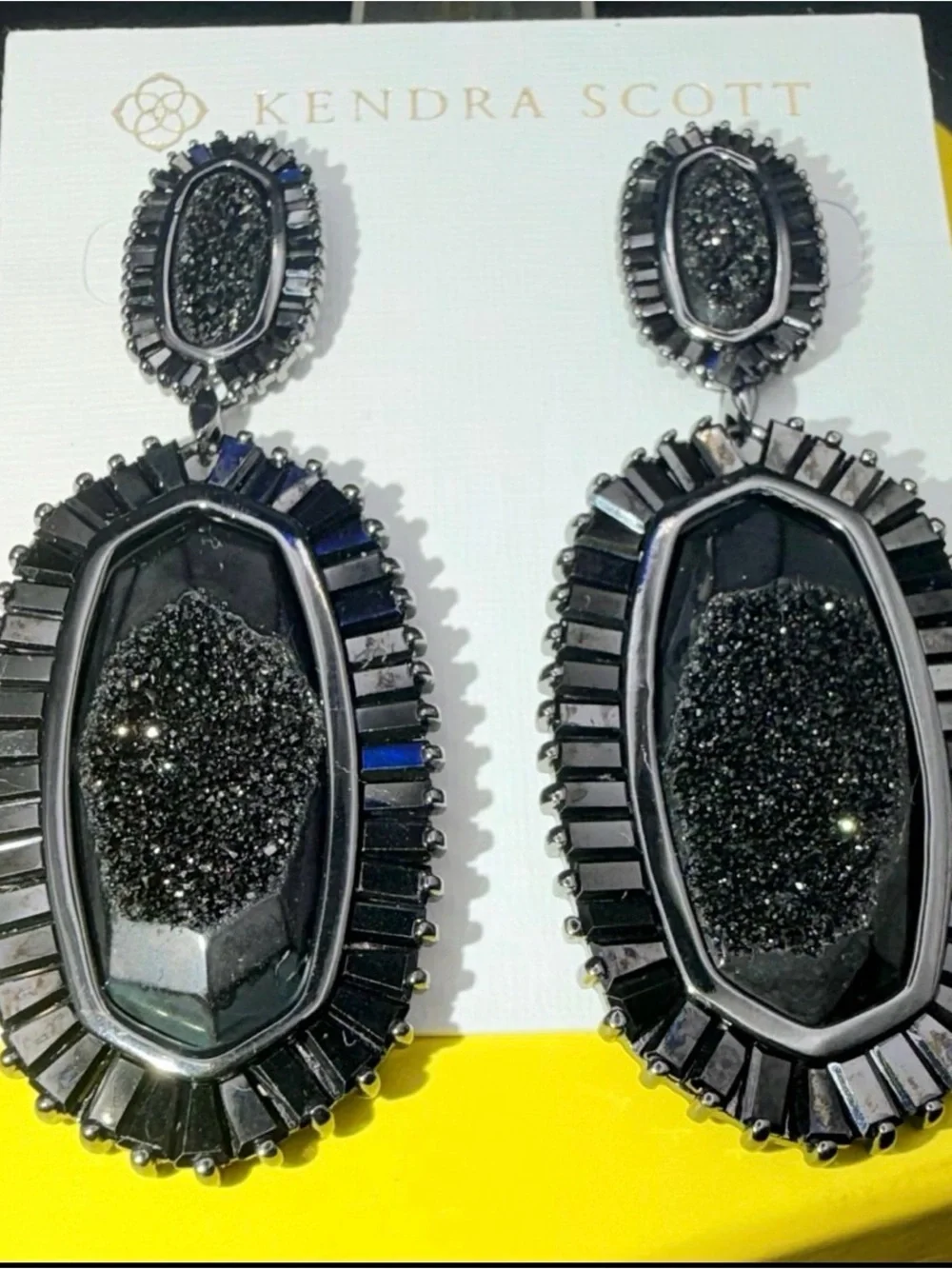 Kendra Scott Black Drusy Statement Earrings Gold Rare Retired Luxe Glam Bold - Picture 5 of 8